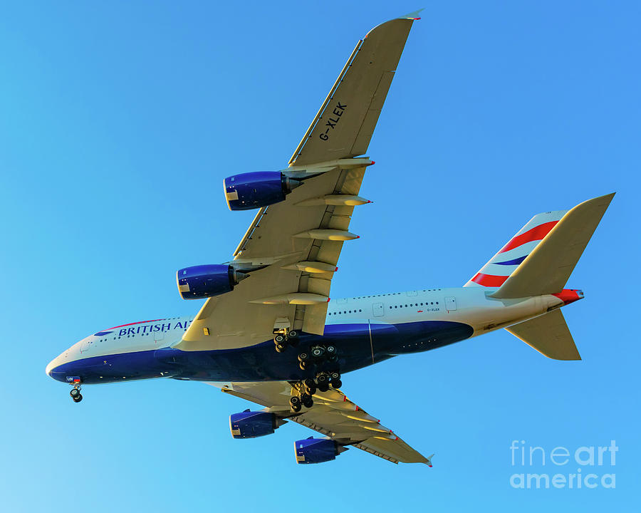 Airplane Photograph - A380 Flying Into the Sinking YVR Sun by Joe Kunzler