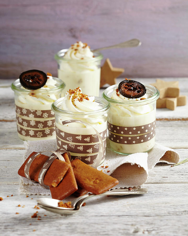Aachen Gingerbread Cream With Candied Walnuts In Jars Photograph by Teubner Foodfoto