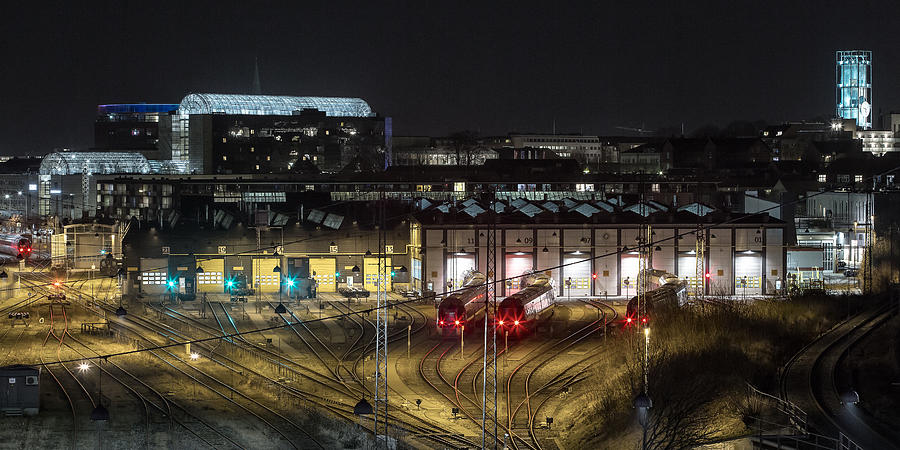 Train Photograph - Aarhus By Night. by Leif Lndal