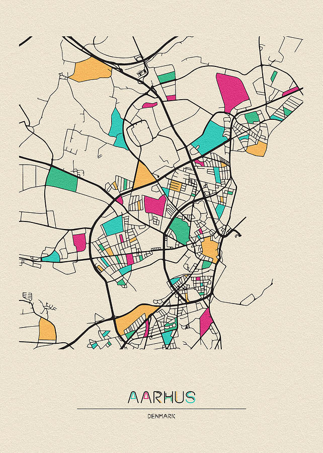 Abstract Digital Art - Aarhus, Denmark City Map by Inspirowl Design