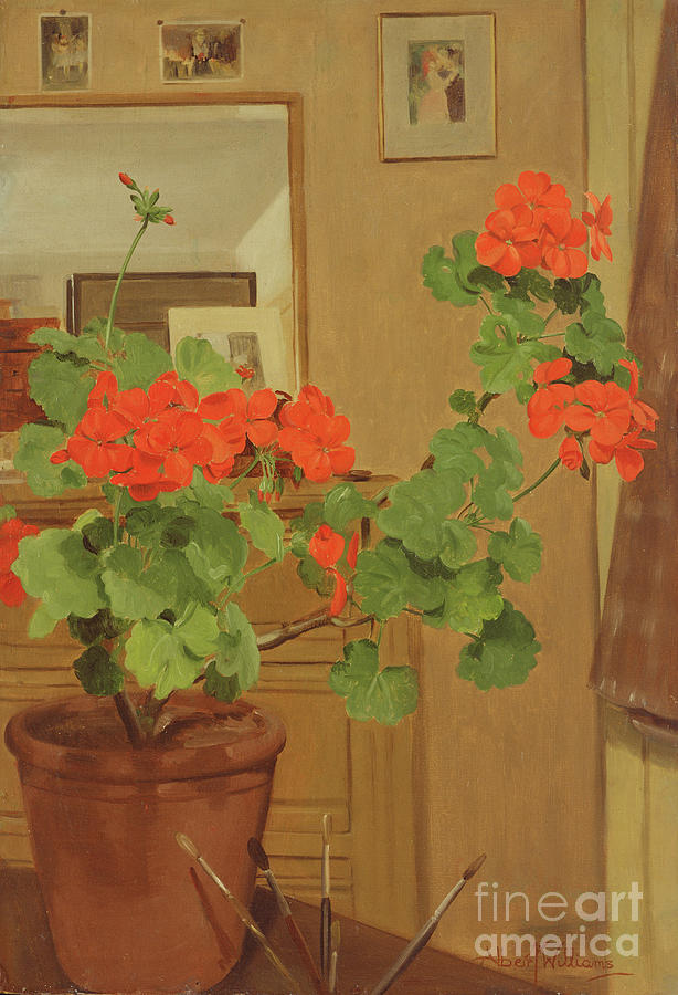 Albert Williams Painting - Ab/319 Geraniums In A Studio Corner, 1948-49 by Albert Williams