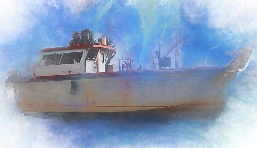 Abandoned Boat in blue  Digital Art by Cathy Anderson