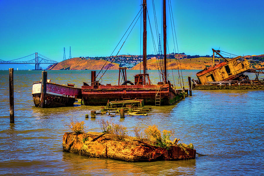 Boat Photograph - Abandoned Boats Benicia Bay by Garry Gay
