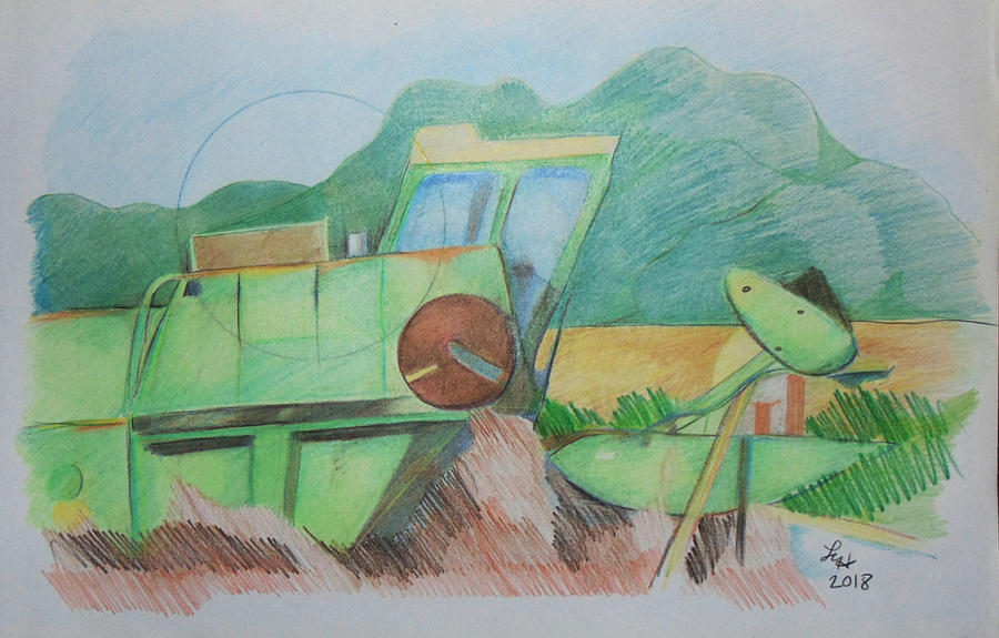Abandoned Combine Drawing by Loretta Nash