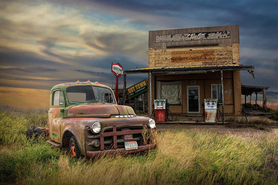 Abandoned Dodge Truck and Gas Station Photograph by Randall Nyhof