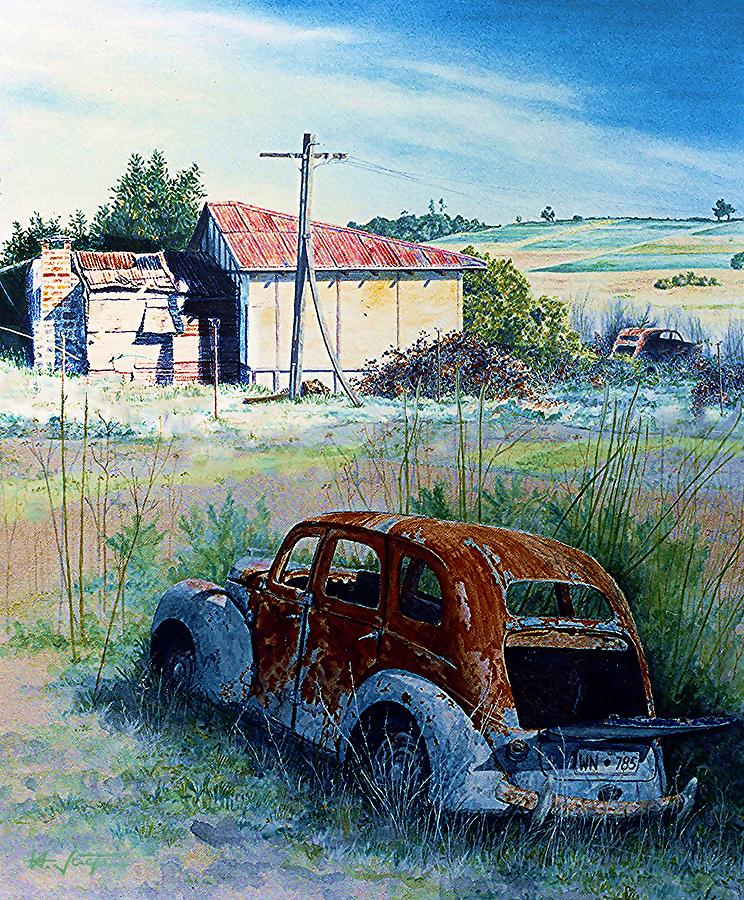 Abandoned Australian Farm and Cars Painting by Hartmut Jager