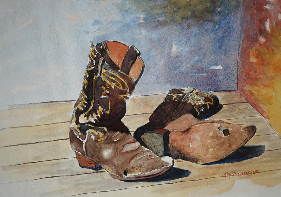 Tired Old Boots Painting by E M Sutherland