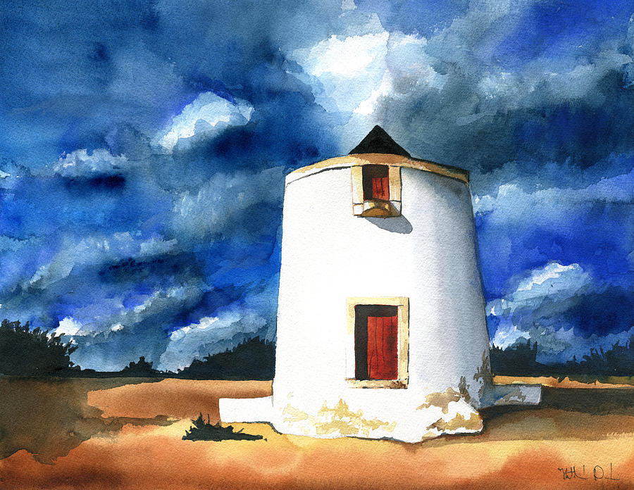 Abandoned Portuguese Windmill Painting by Dora Hathazi Mendes