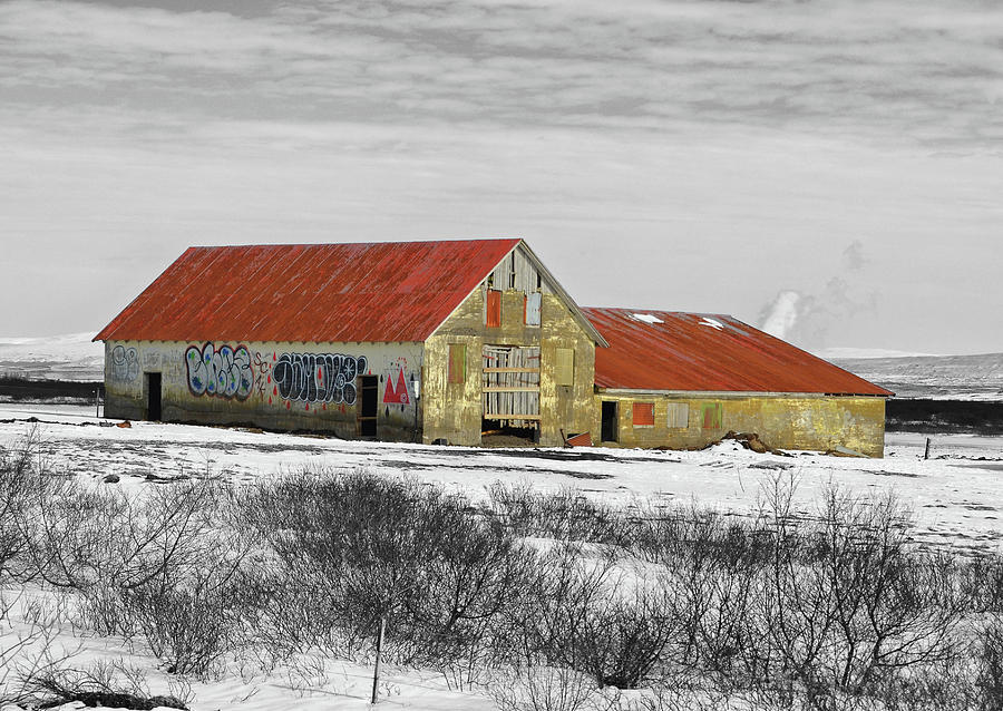 Abandoned Rural Iceland Farm Barn with Grafitti Color Splash Digital Art by Shawn OBrien
