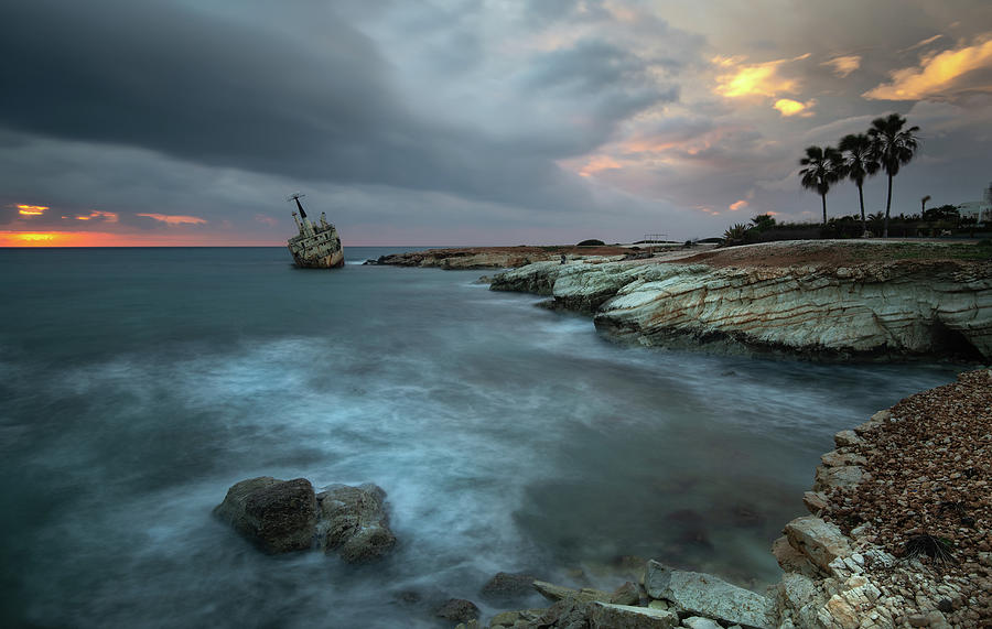 Abandoned Ship Of Edro IIi Resting On The Coastline Of Peyia In Photograph