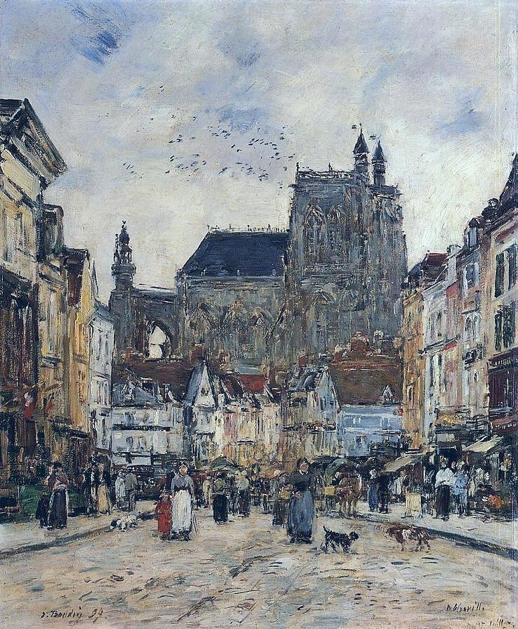 Eugene Boudin Painting - Abbeville Street and the Church of Saint Vulfran, 1894 by Eugene Boudin
