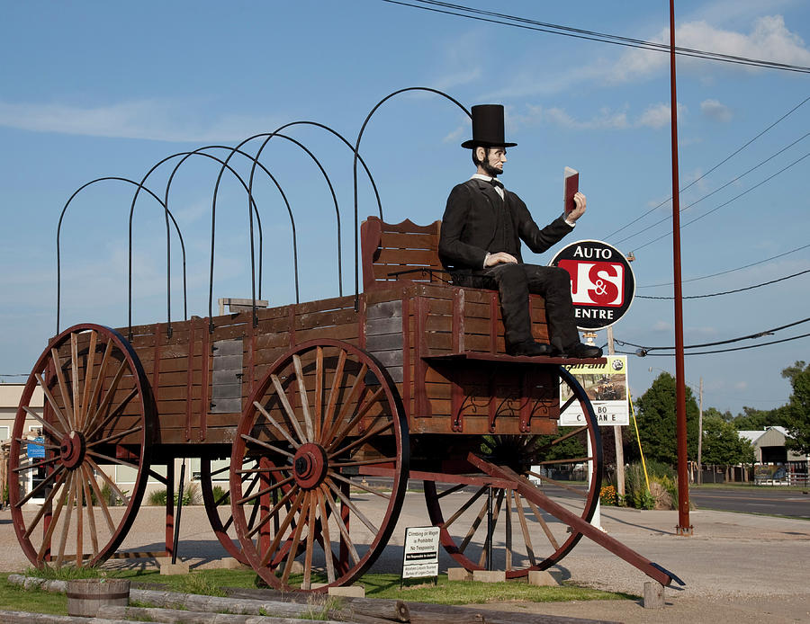 Abe Lincoln sits on a wagon, Route 66, Lincoln, Illinois Painting by 