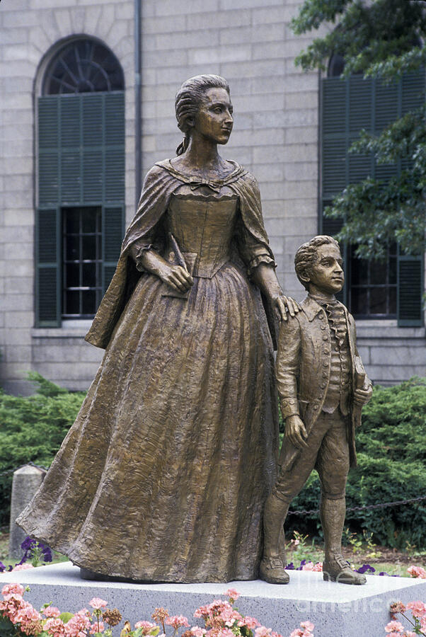 Vintage Drawing - Abigail Adams (nee Smith, 1744-1818) With His Son John Quincy Adams (1767-1848), Statue Near The Church Of Quincy, Massachusetts by American School