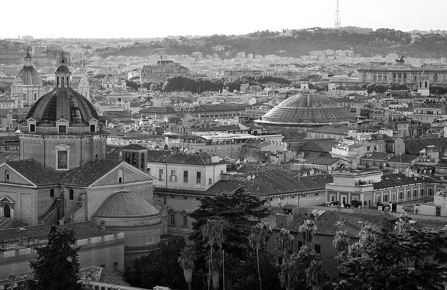 Above Domed Skyline of Rome including the Pantheon Black and White Photograph by Shawn OBrien