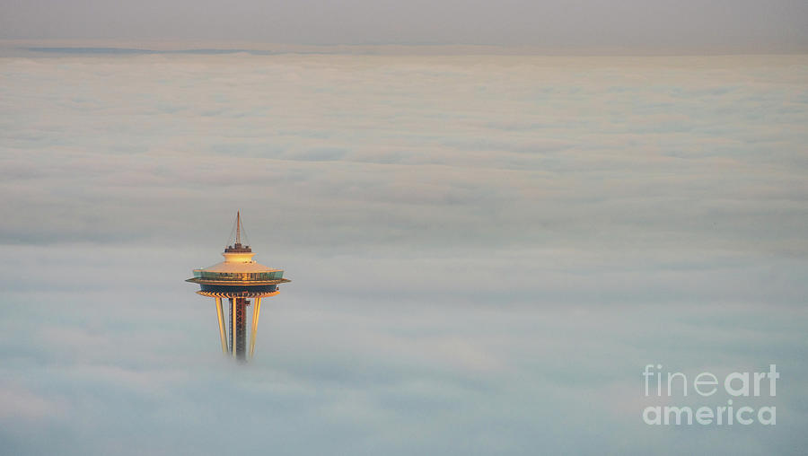 Seattle Photograph - Above The Clouds Seattle Space Needle at Sunrise by Mike Reid