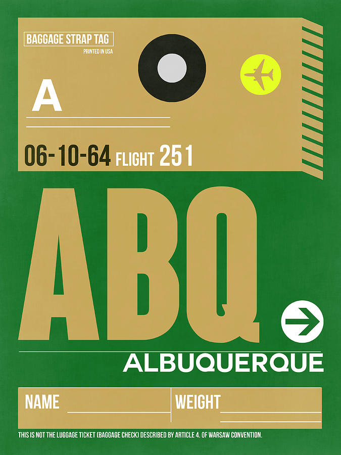 Albuquerque Digital Art - ABQ Albuquerque Luggage Tag I by Naxart Studio