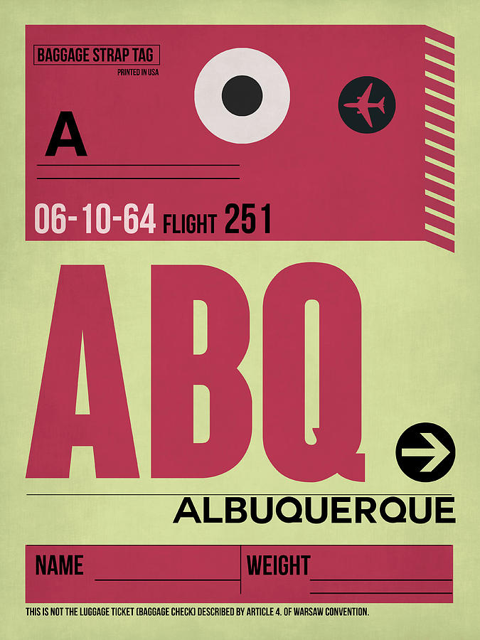 Albuquerque Digital Art - ABQ Albuquerque Luggage Tag II by Naxart Studio