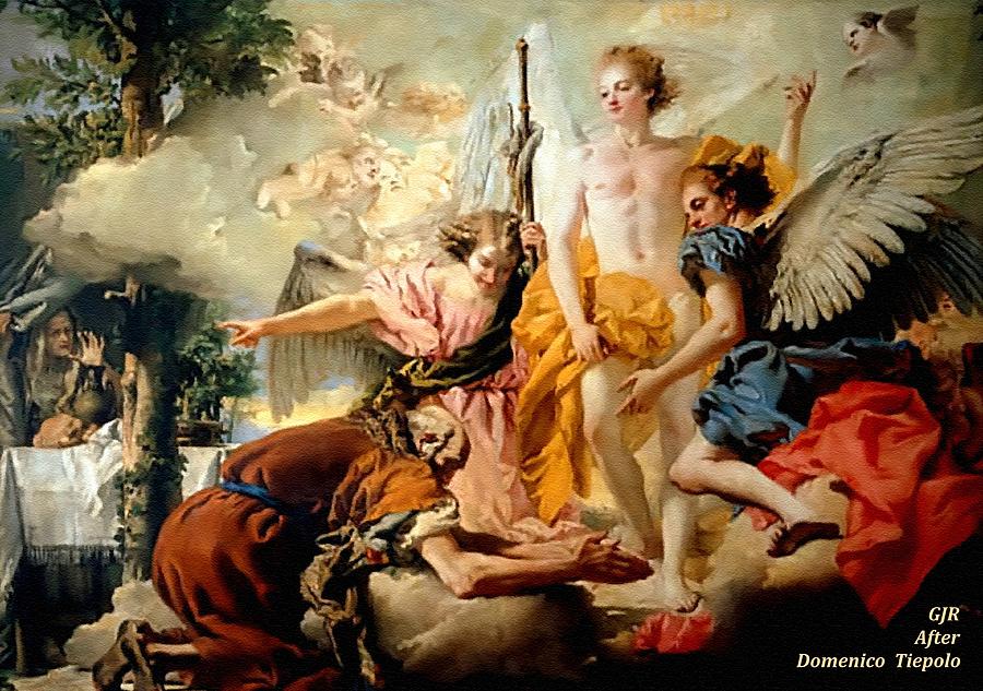 Nature Digital Art - Abraham And The Three Angels - After The Style Manner And Painting By Domenico Tiepolo L A S by Gert J Rheeders