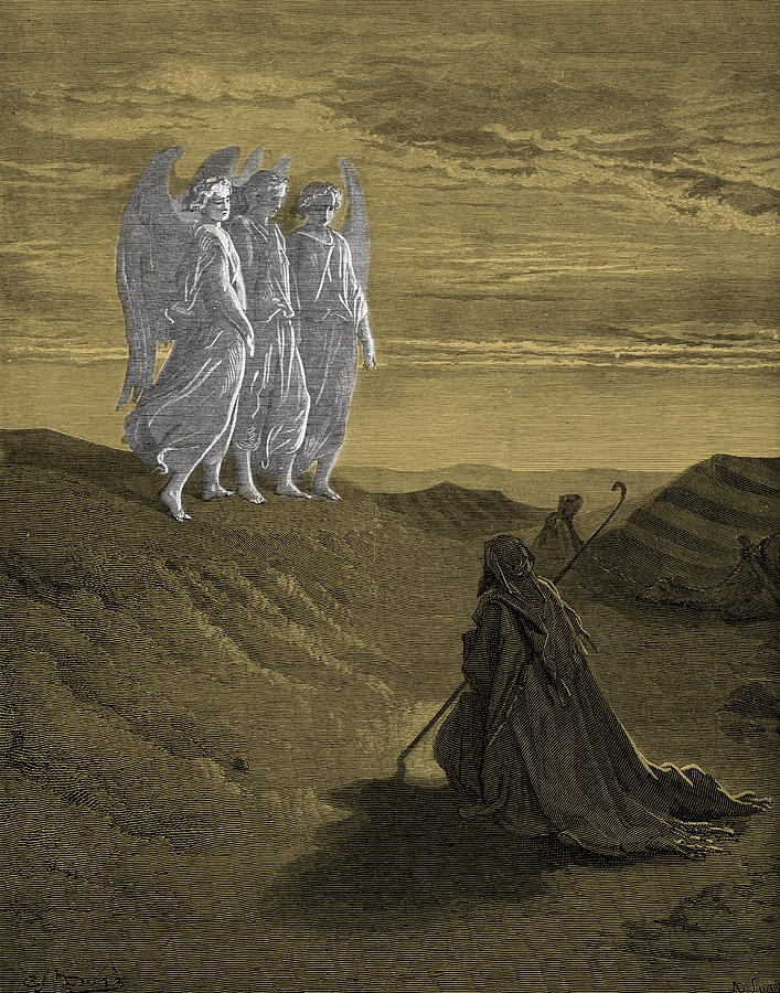 Gustave Dore Painting - Abraham And The Three Angels, Drawing By Gustave Dore by Gustave Dore