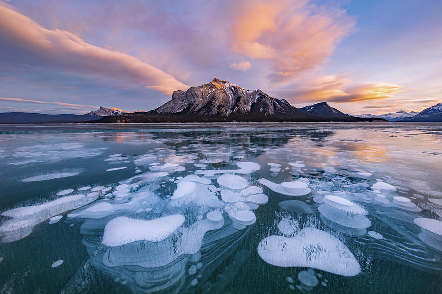 Mountain Photograph - Abraham Lake Sunset by April Xie