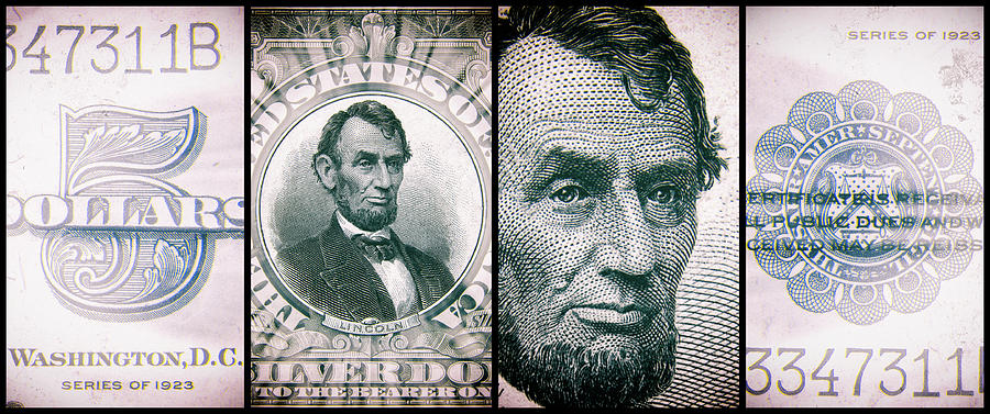 Abraham Lincoln 1923 American Five Dollar Bill Currency Polyptych Artwork 2 Digital Art by Shawn OBrien