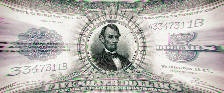 Abraham Lincoln 1923 American Five Dollar Bill Currency Polyptych Artwork Digital Art by Shawn OBrien