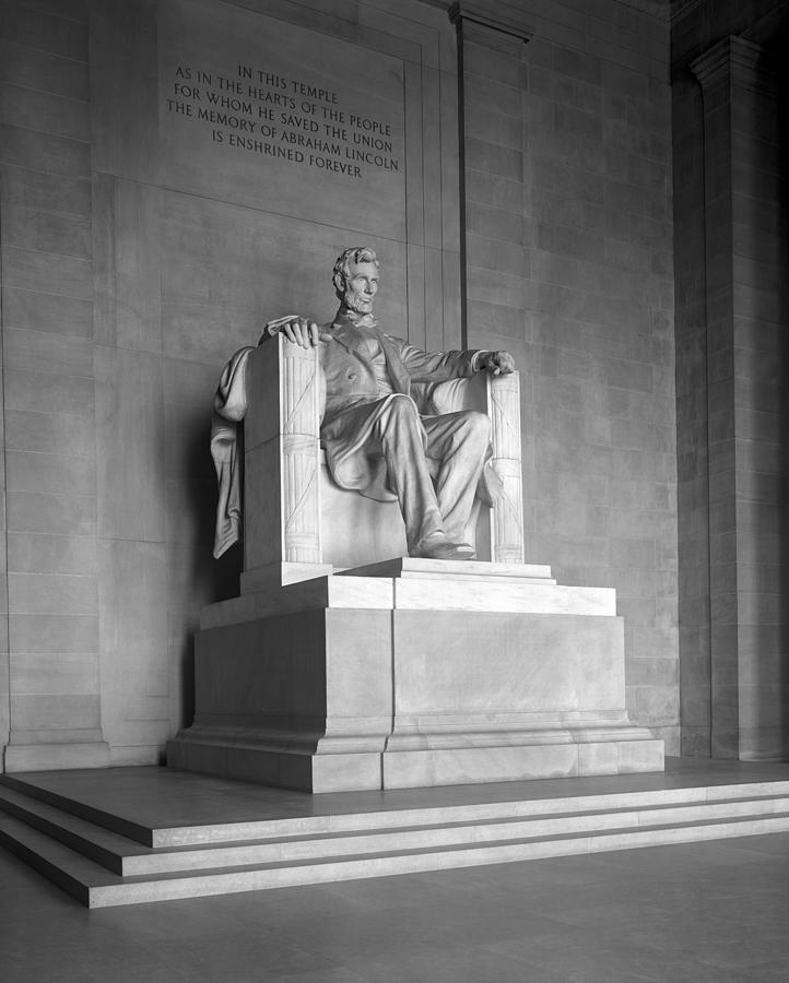 Abraham Lincoln statue inside the Lincoln Memorial - Circa 1920s Photograph by War Is Hell Store