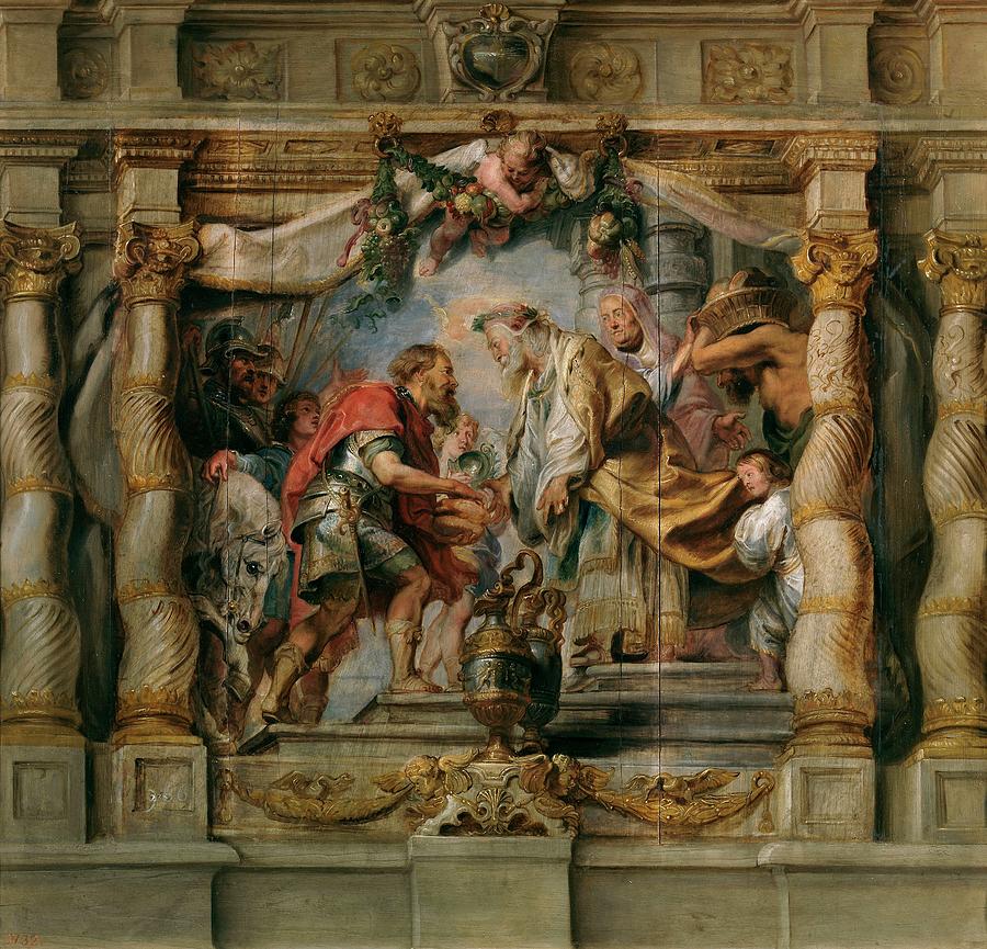Abraham ofrece el diezmo a Melquisedec, 1625-1626, Flemish School, Oil on ... Painting by Peter Paul Rubens -1577-1640- Abraham ofrece el diezmo a Melquisedec, 1625-1626, Flemish School, Oil on ... Painting by Peter Paul Rubens -1577-1640-