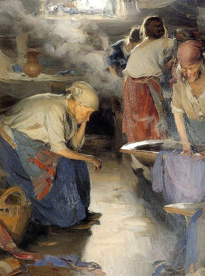 Clothing Painting - Abram Efimovich Arkhipov - The Washer Women  1899  by Celestial Images