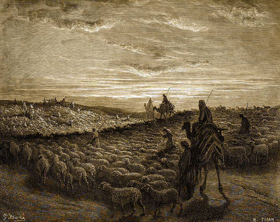 Sheep Painting - Abram On His Journey Into Canaan by Gustave Dore