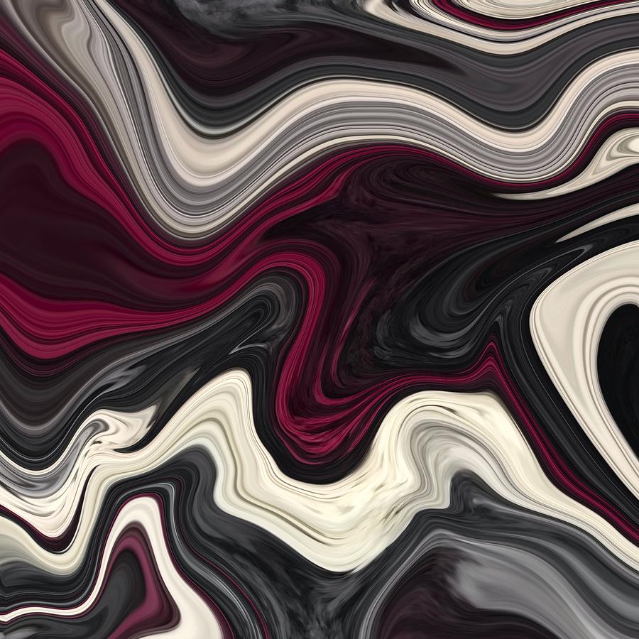 Abstract Art - Colorful Fluid Painting Marble Pattern Black and Red Painting by Patricia Piotrak