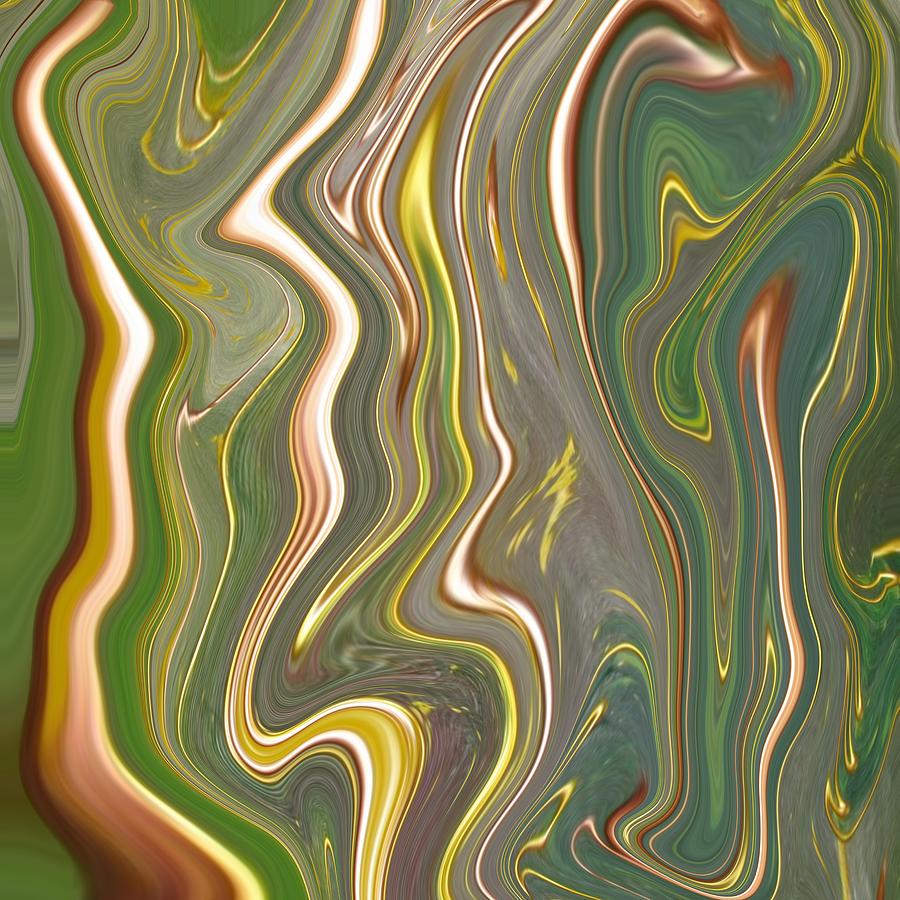Abstract Art - Colorful Fluid Painting Pattern Green and Gold Painting by Patricia Piotrak