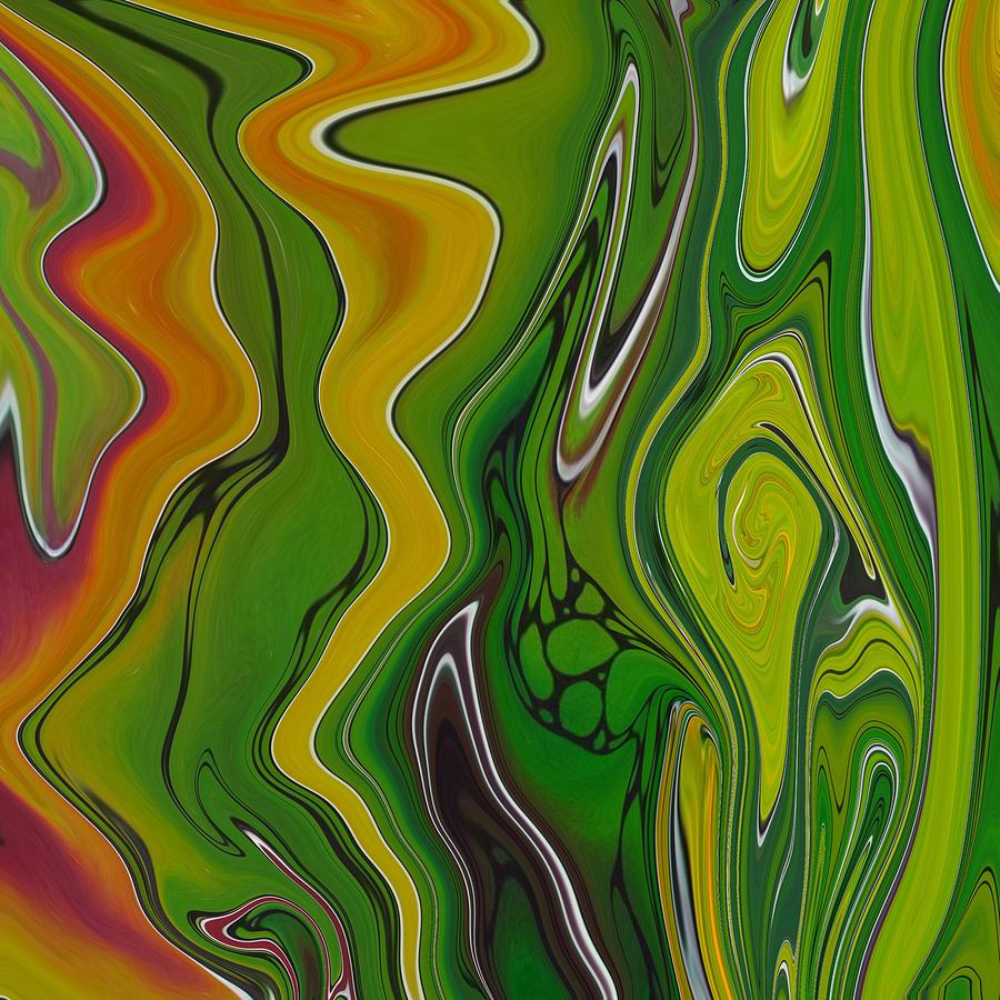 Abstract Art - Colorful Fluid Painting Pattern Green and orange Painting by Patricia Piotrak