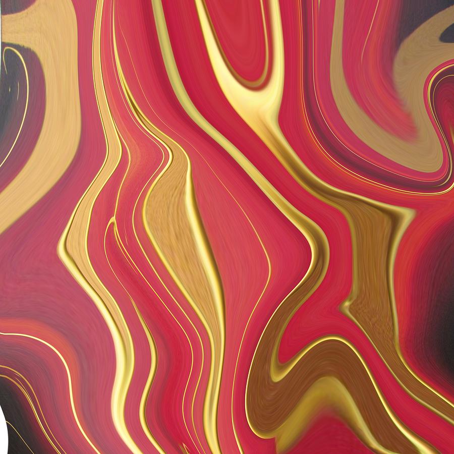 Abstract Art - Colorful Fluid Painting Pattern Red and Gold Painting by Patricia Piotrak