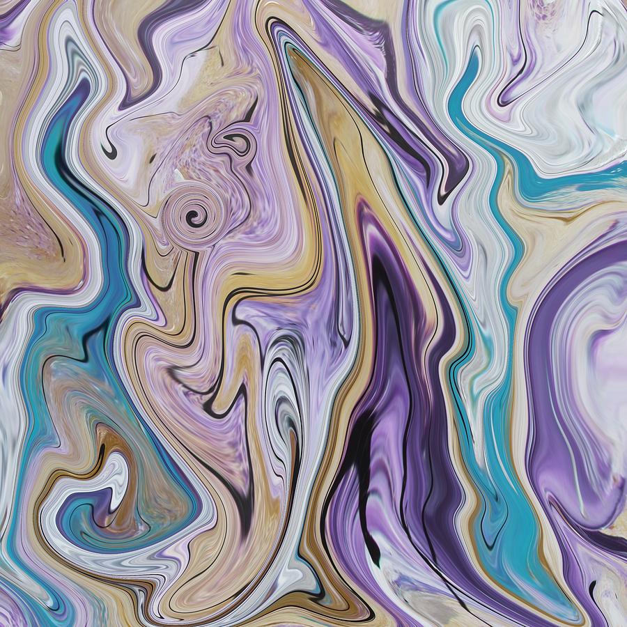 Abstract Art - Colorful Fluid Painting Pattern turquoise and beige Painting by Patricia Piotrak