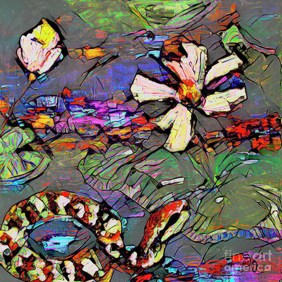 Abstract Art Copperhead Snake and Lotus Mixed Media by Ginette Callaway