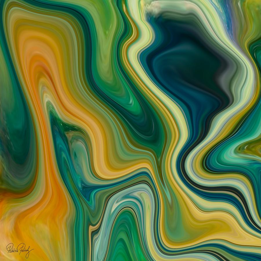 Abstract Art - Green and Yellow Fluid Painting Marble Pattern Painting by Patricia Piotrak