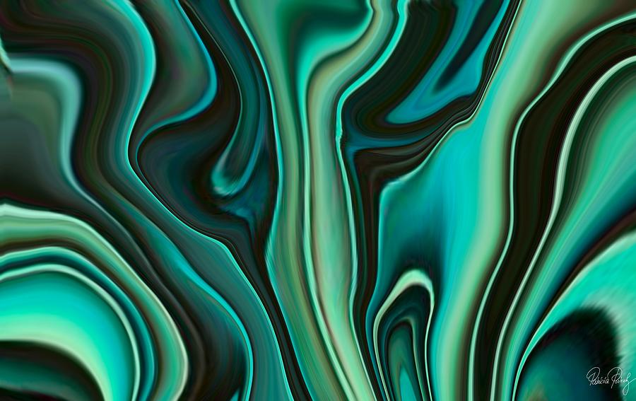 Abstract Art - Turquoise and Green  Fluid Painting Marble Pattern Painting by Patricia Piotrak