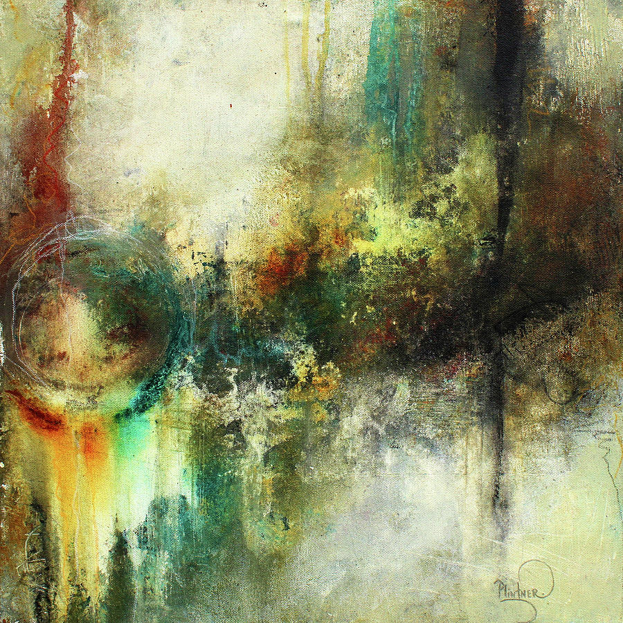 Abstract Art with Blue Green and Warm Tones Painting by Patricia Lintner