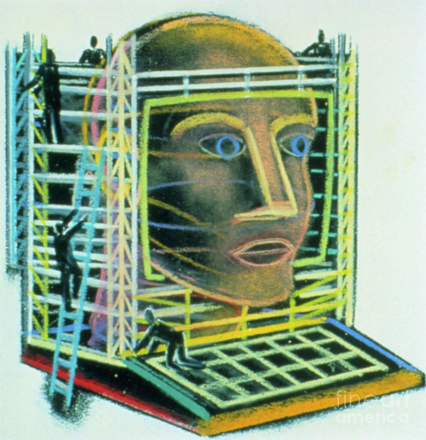 Abstract Artwork Of A Head Within A Computer by Science Photo Library