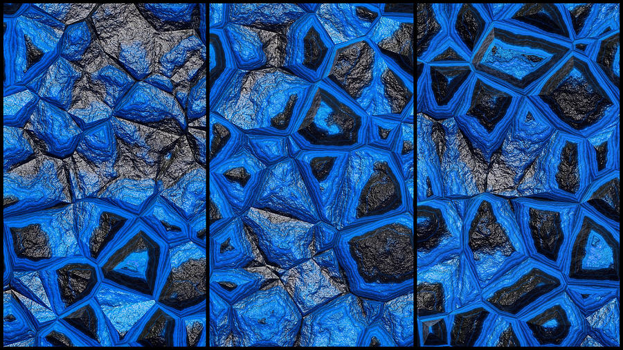 Abstract Blue Stone Wall Triptych Digital Art by Don Northup