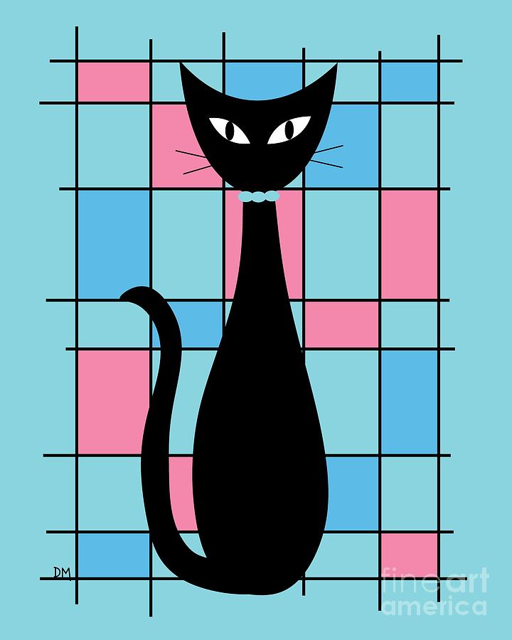 Abstract Cat in Blue and Pink Digital Art by Donna Mibus