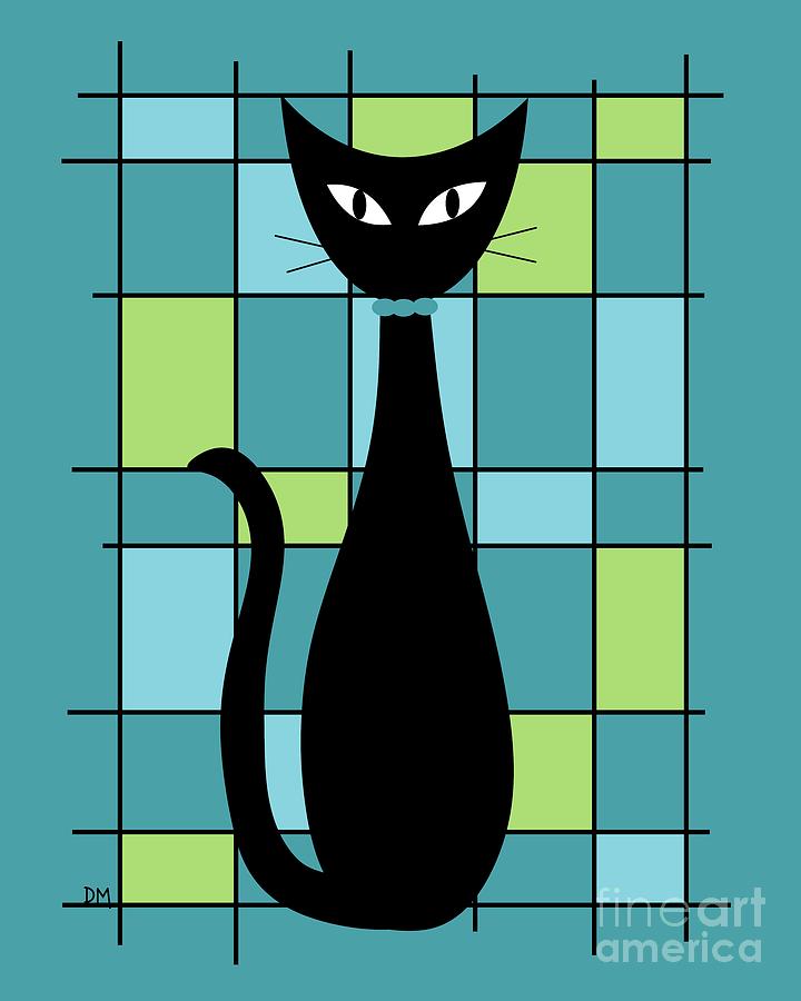 Abstract Cat in Teal Digital Art by Donna Mibus