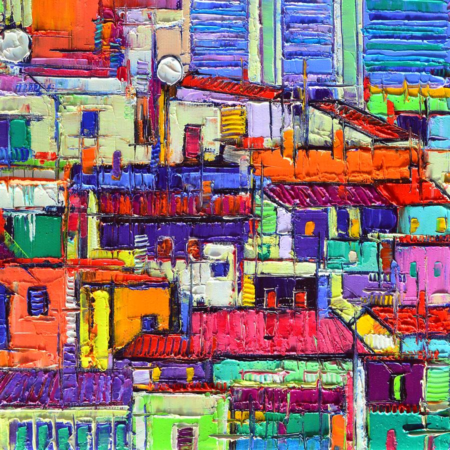 ABSTRACT CITY PATTERNS tep a8 textural impasto palette knife oil cityscape by Ana Maria Edulescu Painting by Ana Maria Edulescu