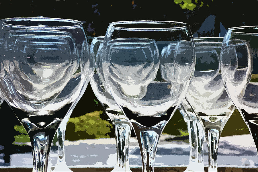 Abstract Clear Stemware Photo Painting Mixed Media