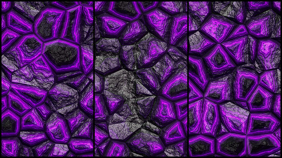 Abstract Deep Purple Stone Triptych Digital Art by Don Northup