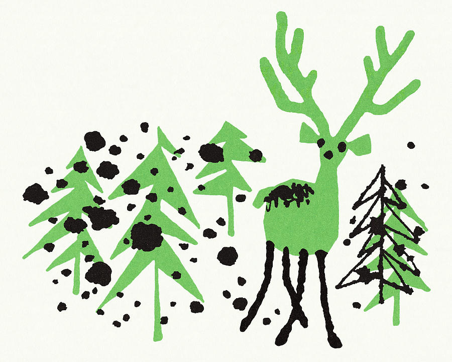 Abstract Drawing - Abstract Deer and Pine Trees by CSA Images