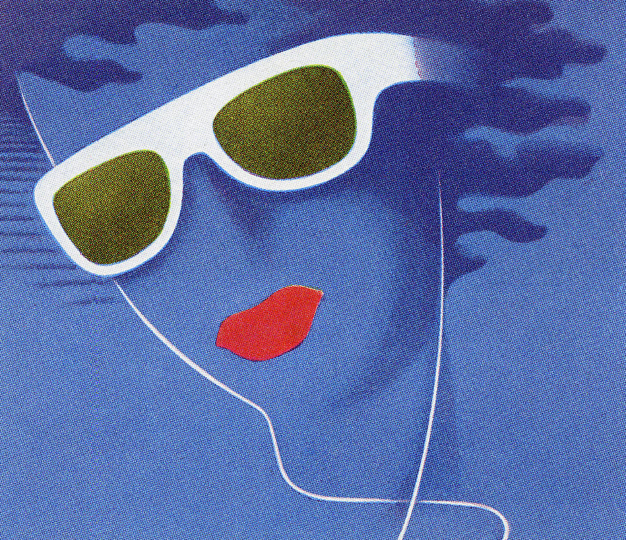 Abstract Drawing - Abstract Face with Sunglasses and Red Lips by CSA Images