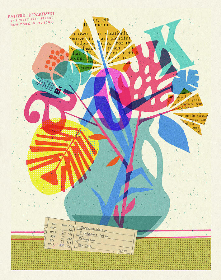Abstract Drawing - Abstract Flower Bouquet Collage by CSA Images