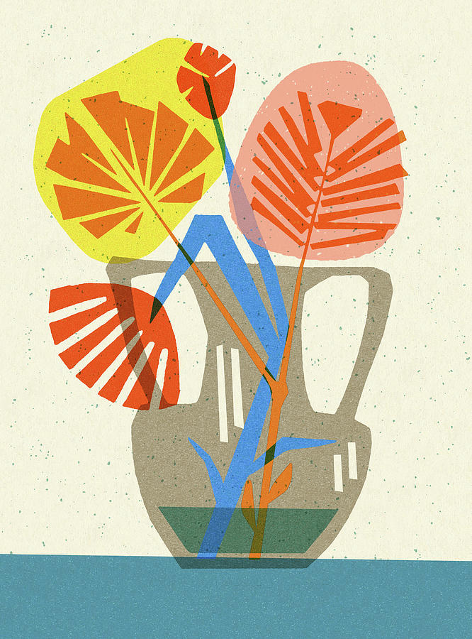 Abstract Drawing - Abstract Flowers and Vase by CSA Images